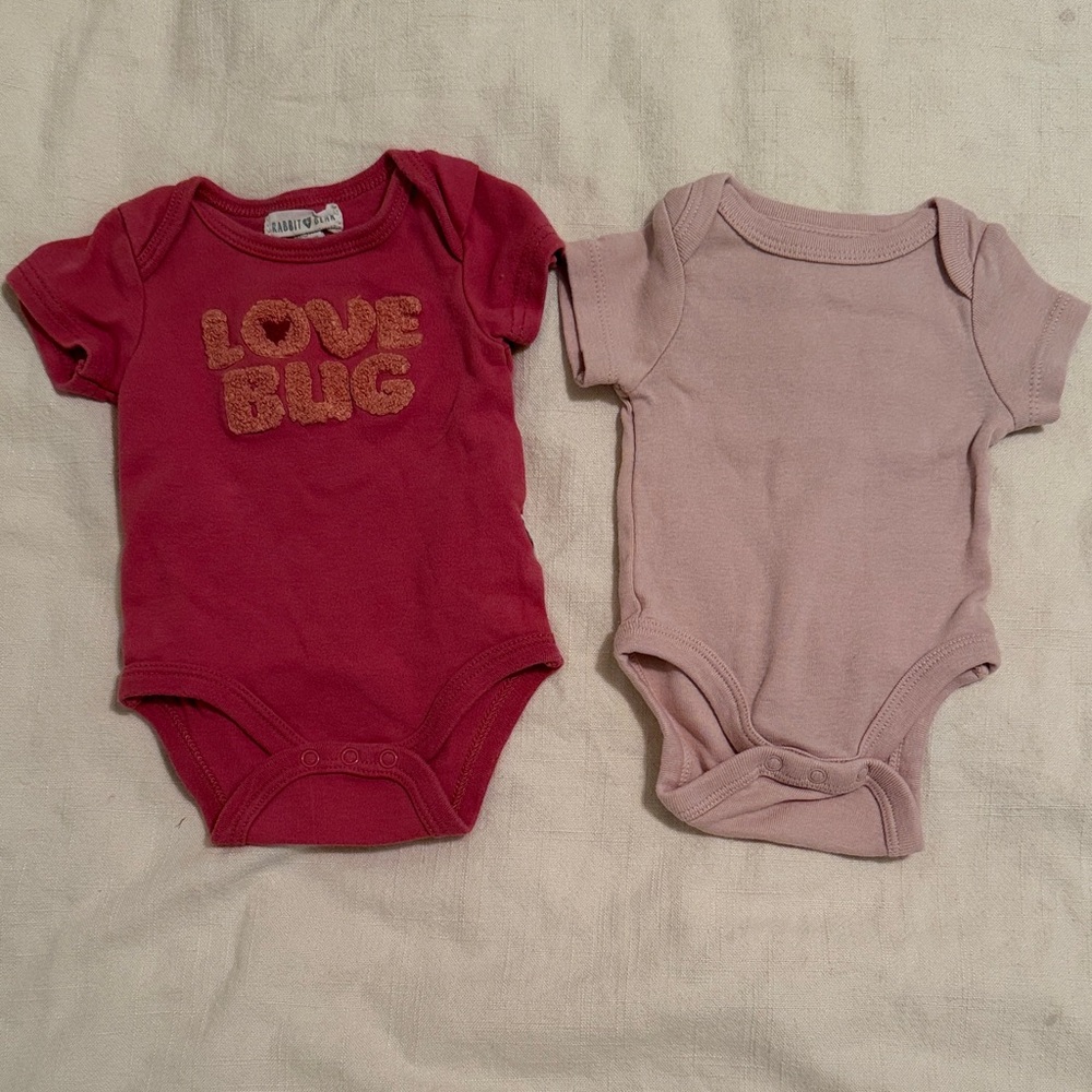 Newborn Love Bug Bodysuit Set in Pink and Light Pink